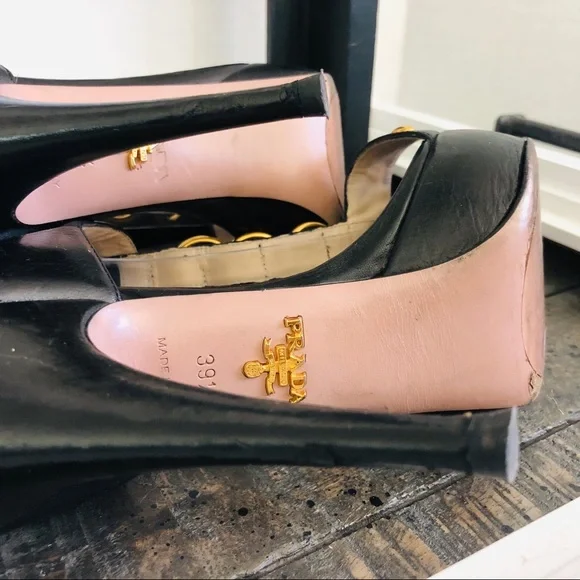 PRADA Leather Detailed T Strap Gold Stud Hardware accents buckle - Picture 6 of 7